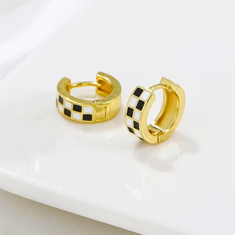Checkered Huggie Hoops