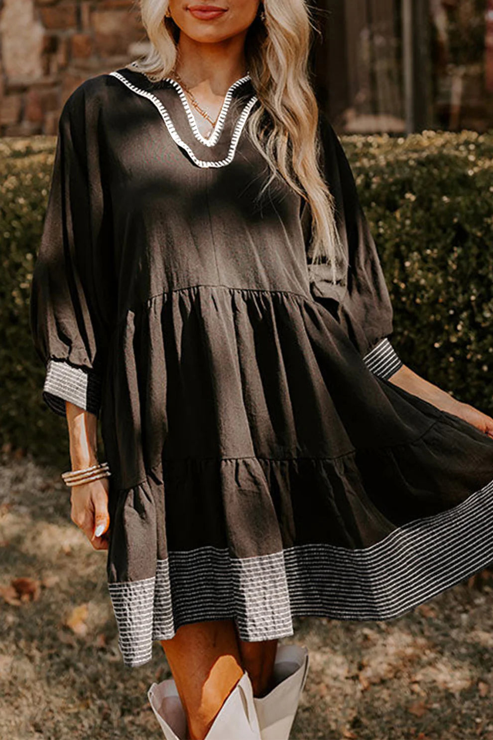 *Stitched Tiered Mini Dress*