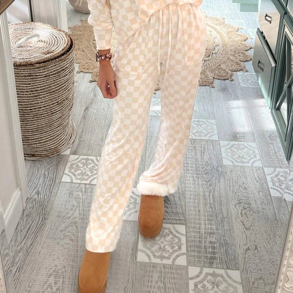 *Beige Checkered Lounge Set*