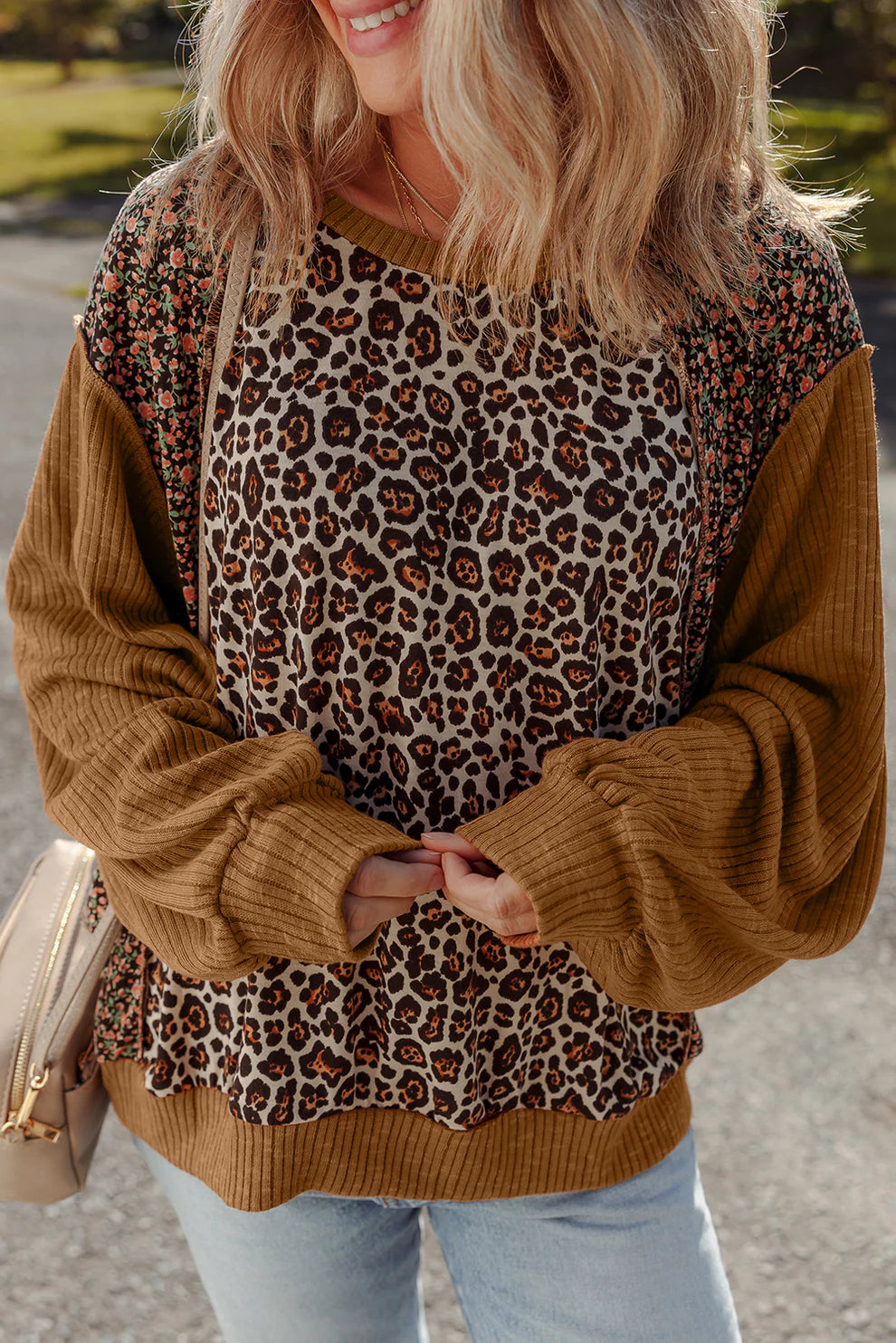 *Brown Leopard Floral Pullover*