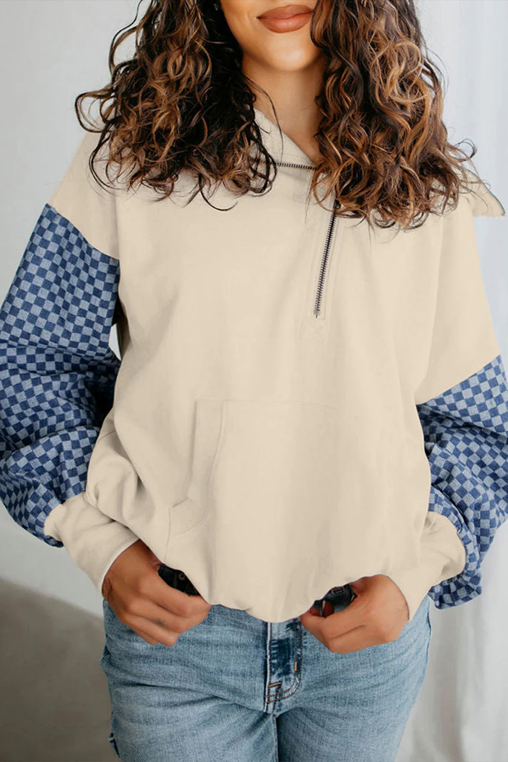 *Checked Sleeve Hoodie*
