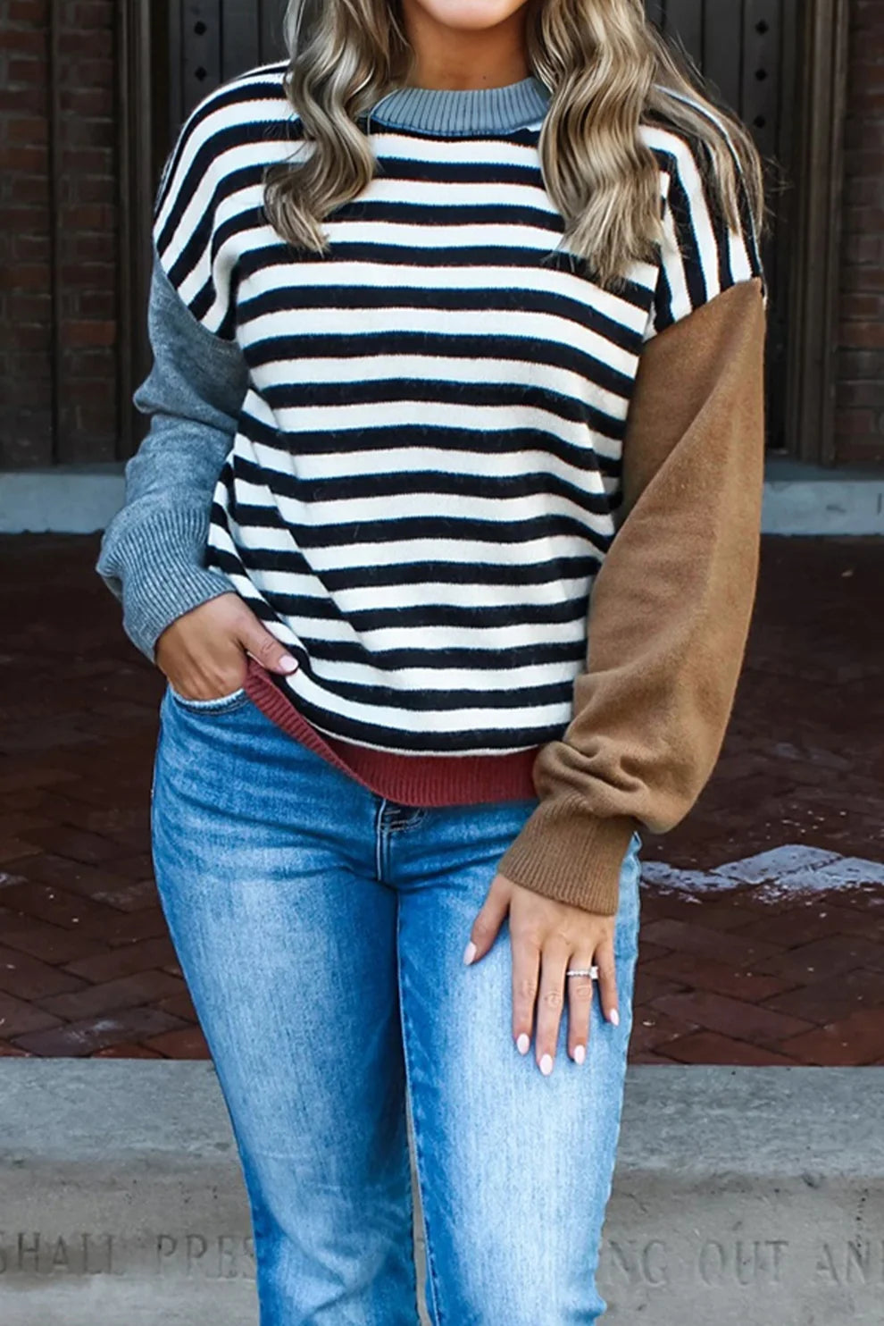 *Colorblock Stripe Panel Sweater*