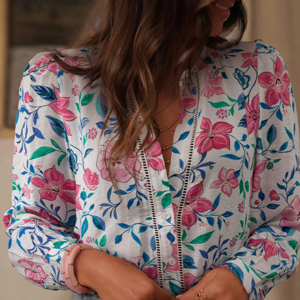 *Floral Lace Button Up Top*