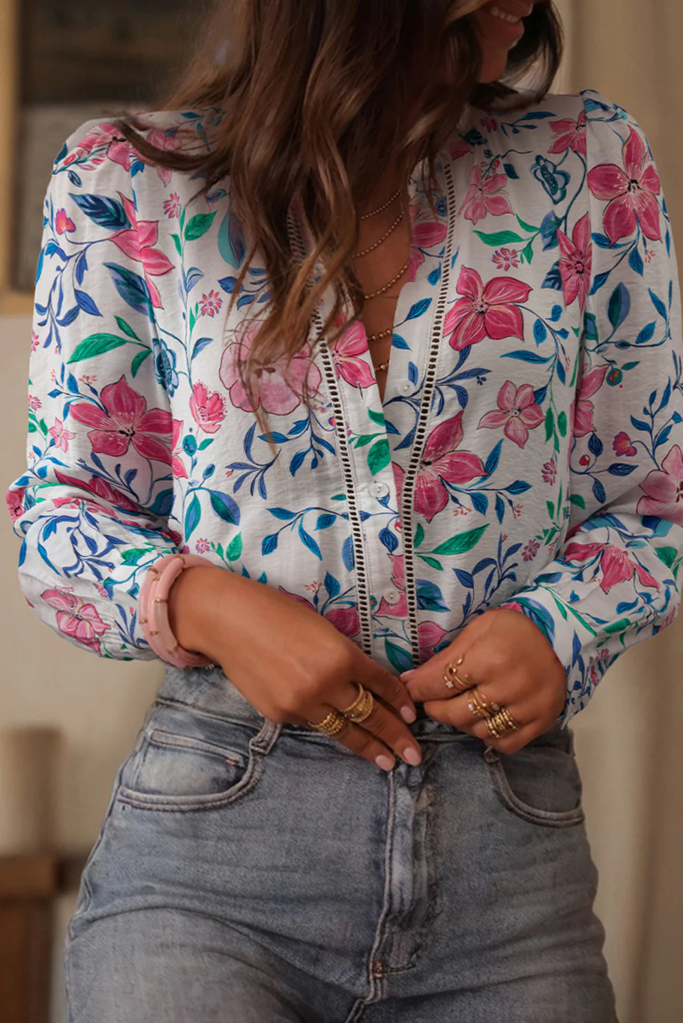 *Floral Lace Button Up Top*