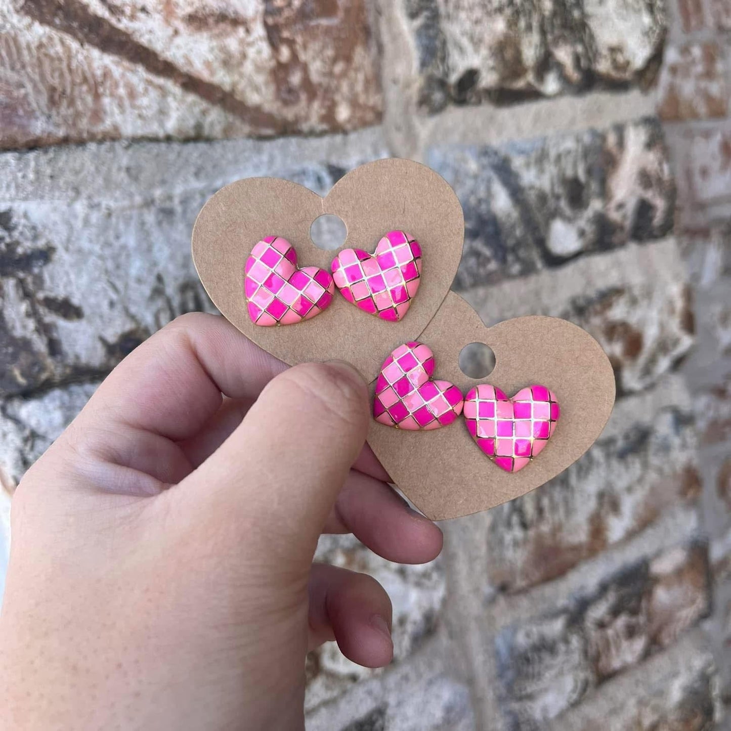 Pink Checked Earrings