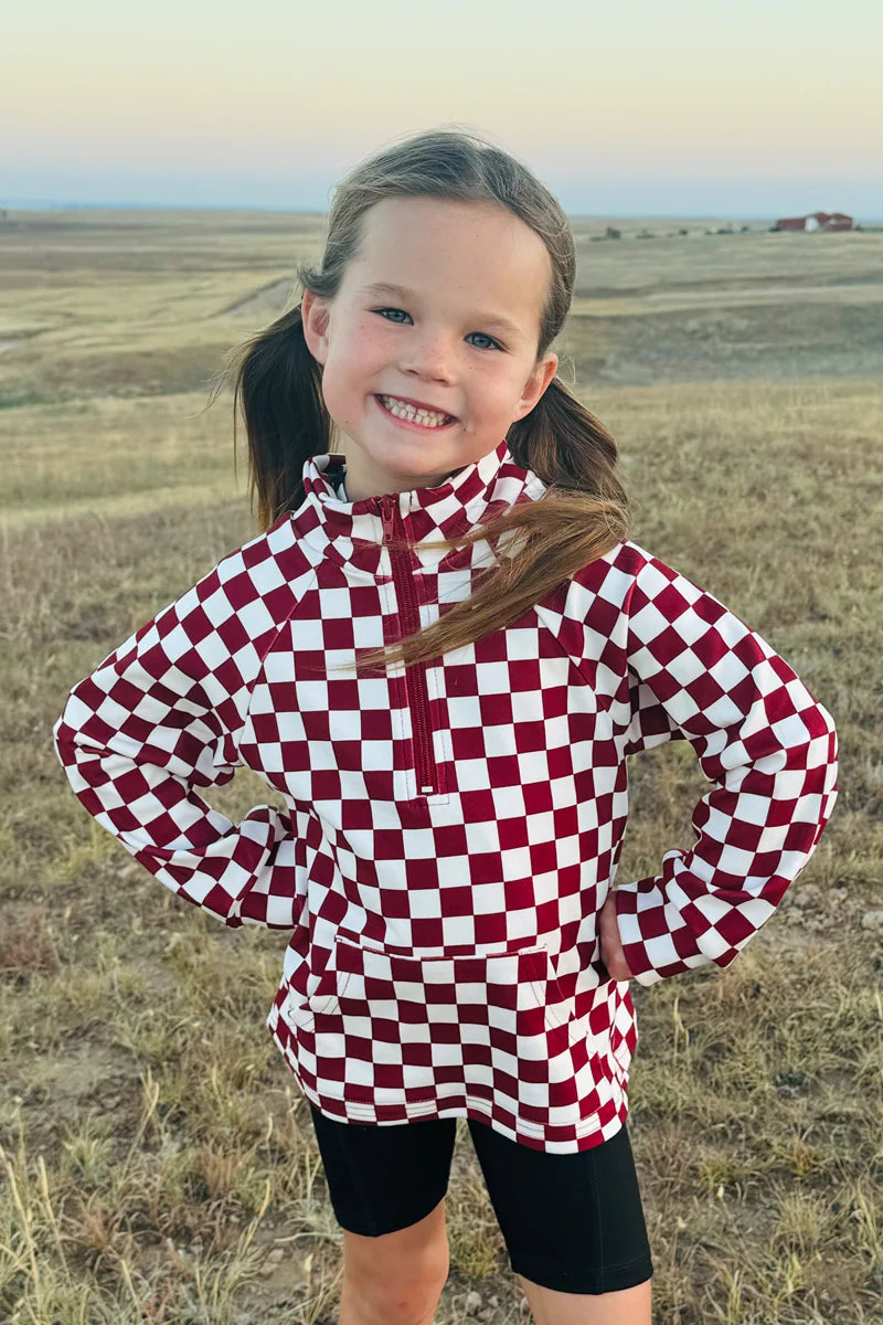 *YOUTH Maroon & White Checked Pullover*