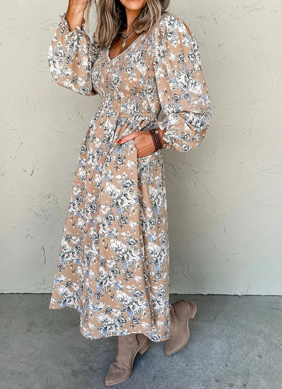 *Brown Floral Maxi Dress*