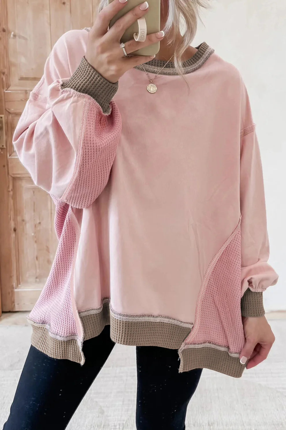 *Light Pink Colorblock Oversized Top*