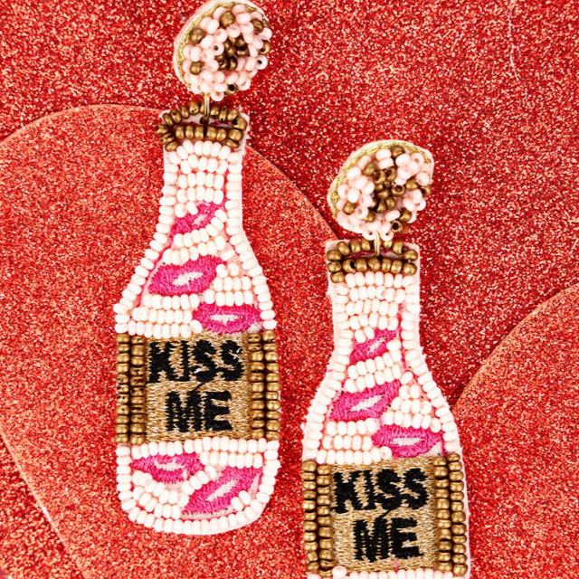 Kiss Me Bottle Beaded Earrings