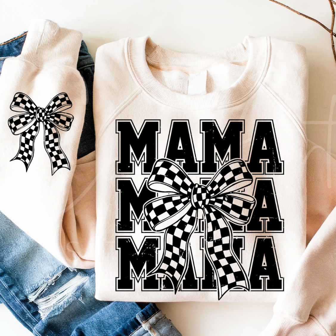 *Checkered Mama Bow Sweatshirt*