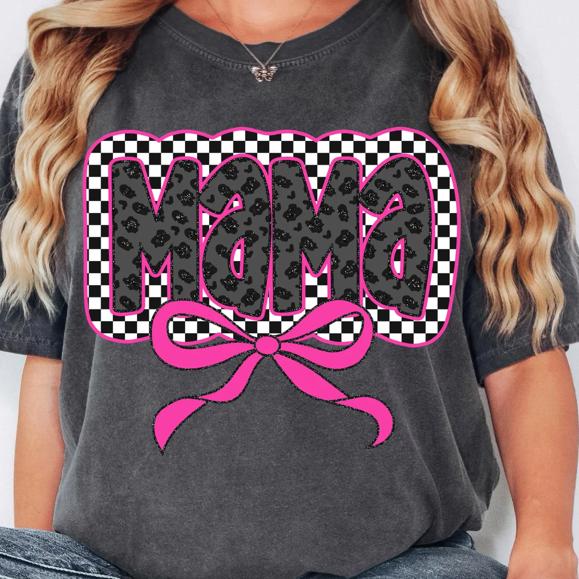 *Checked Mama Bow Tee*