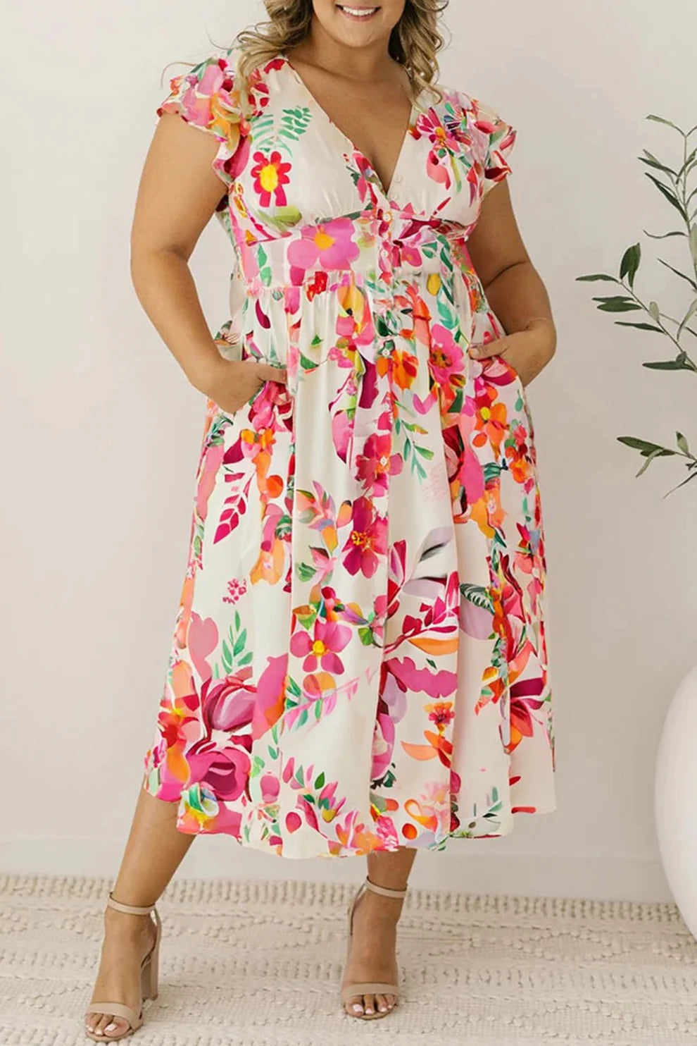 *Floral Ruffle Plus Dress*