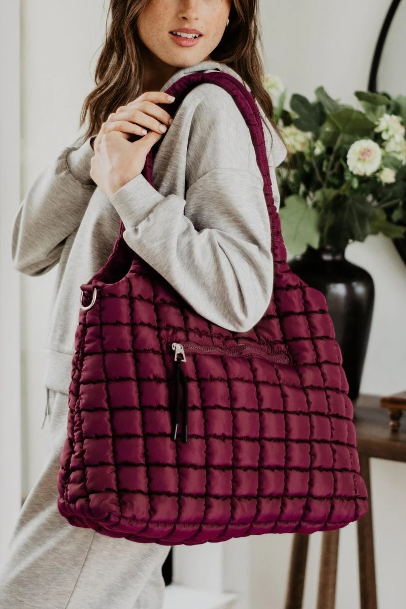 *Maroon Puffer Tote Bag*