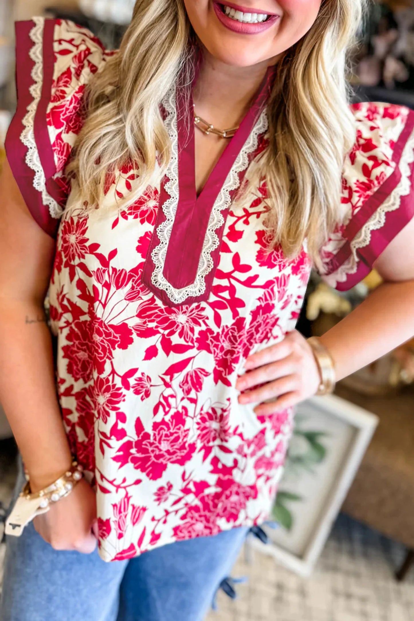 *Red Floral Top*
