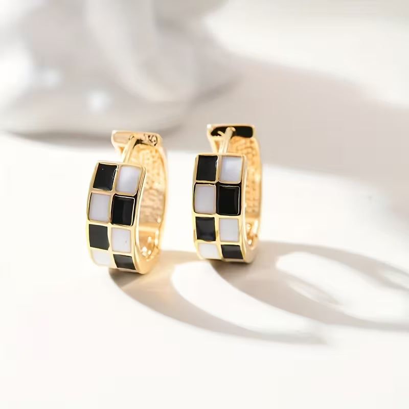 Checkered Huggie Hoops