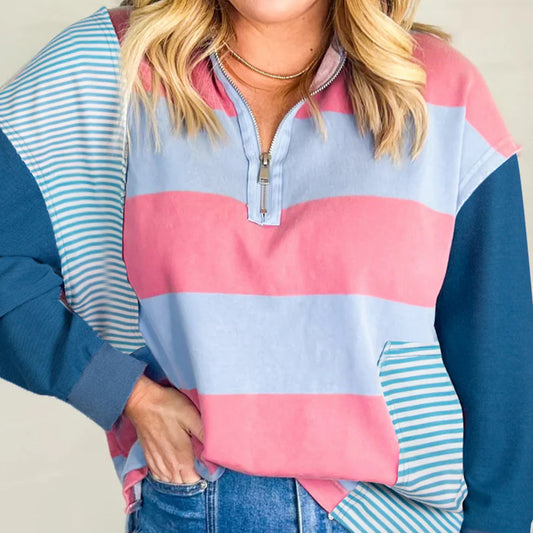 *Blue Stripe Plus Colorblock Pullover*