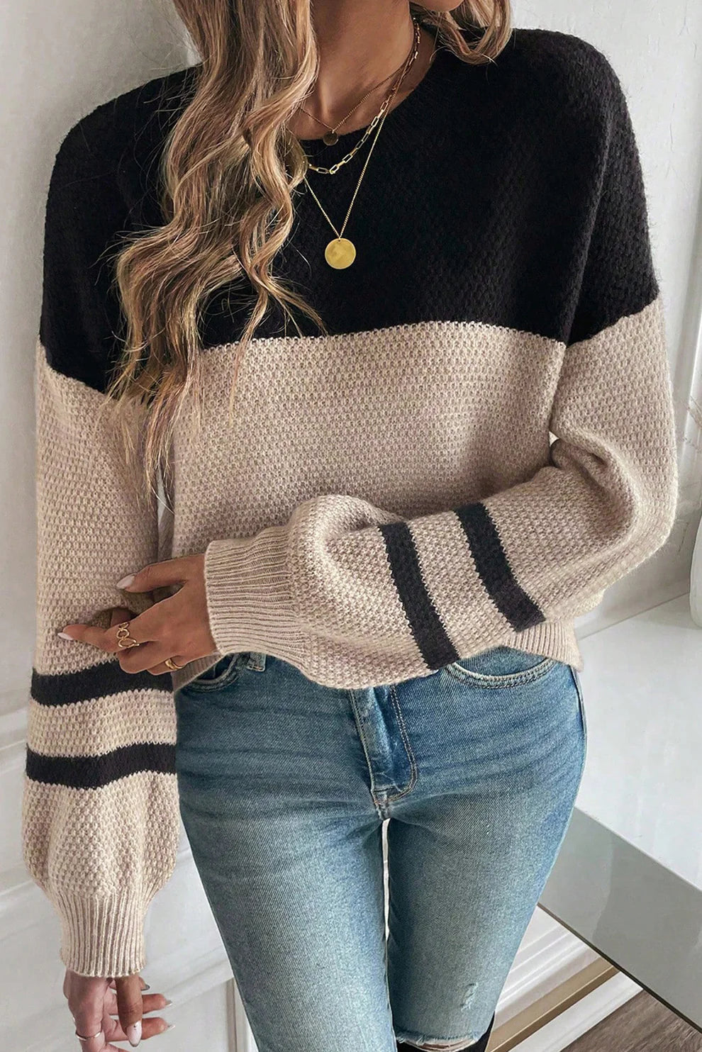 *Colorblock Knit Striped Sweater*