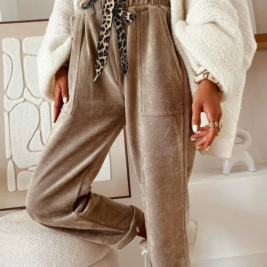 *Ribbed Leopard Drawstring Pants*