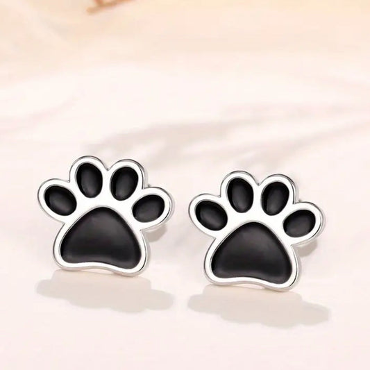 Black & Silver Paw Earrings