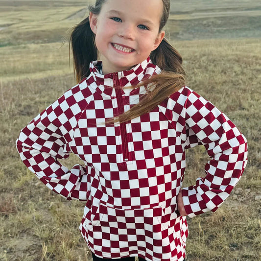 *YOUTH Maroon & White Checked Pullover*