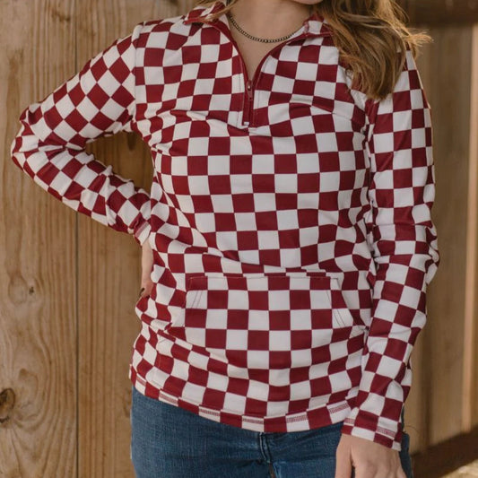 *Maroon & White Checked Pullover*