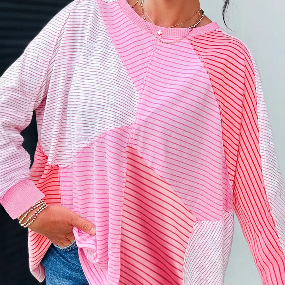 *Pink Colorblock Striped Top*