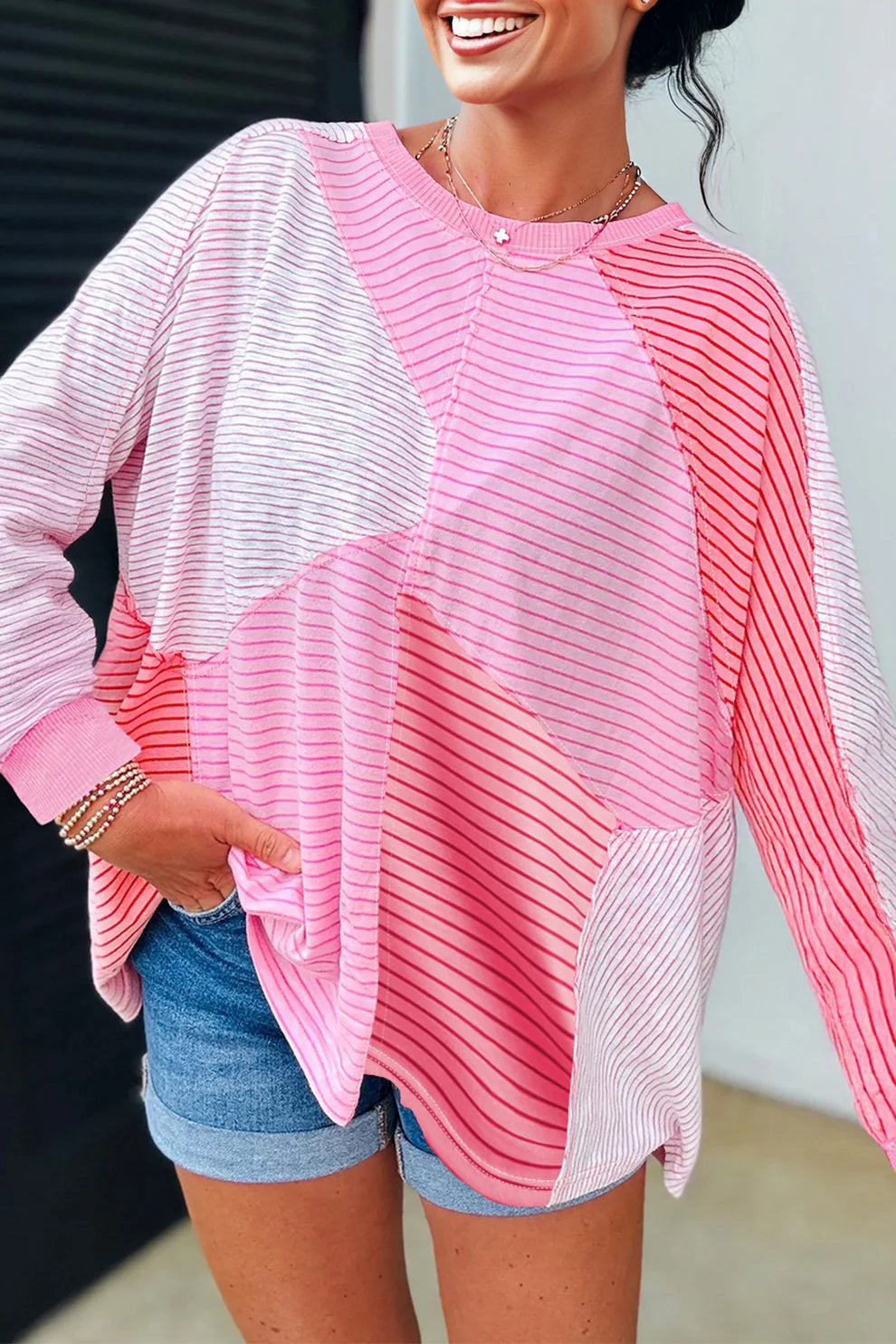 *Pink Colorblock Striped Top*