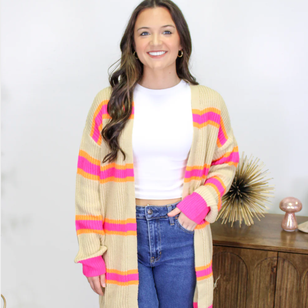 *Pink & Orange Striped Cardigan*