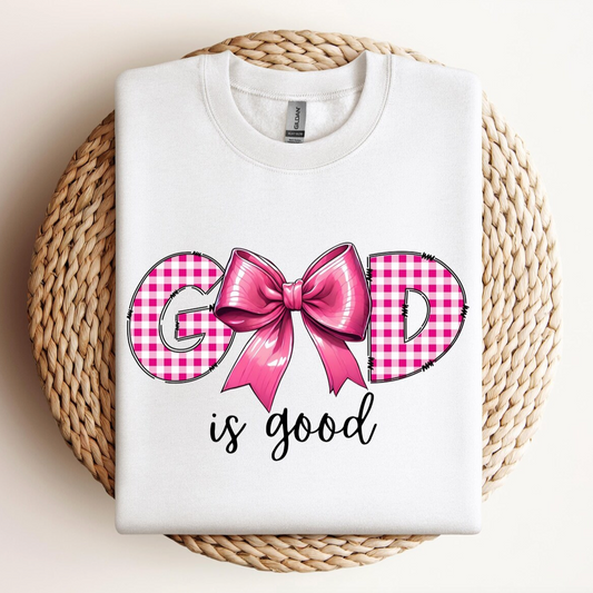 *Pink Plaid God is Good Sweatshirt*