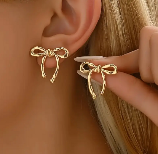 Gold Bow Stud Earrings