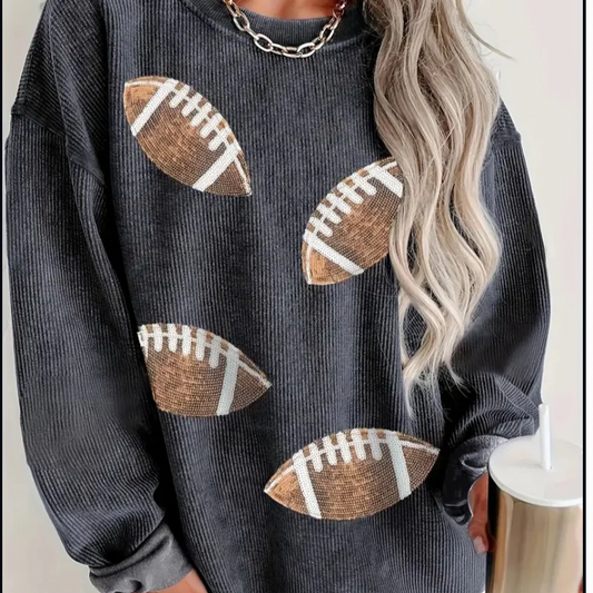 Ribbed Sequin Football Pullover