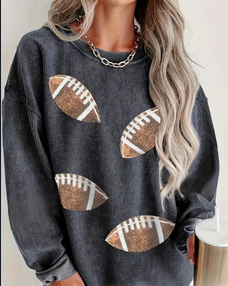 Ribbed Sequin Football Pullover
