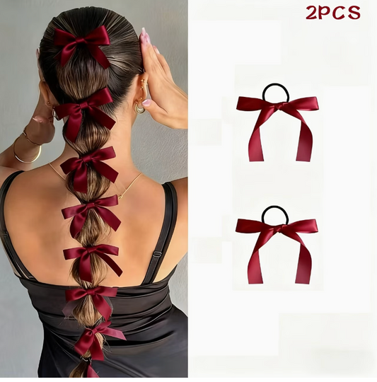Maroon Ribbon Pony Tail Set