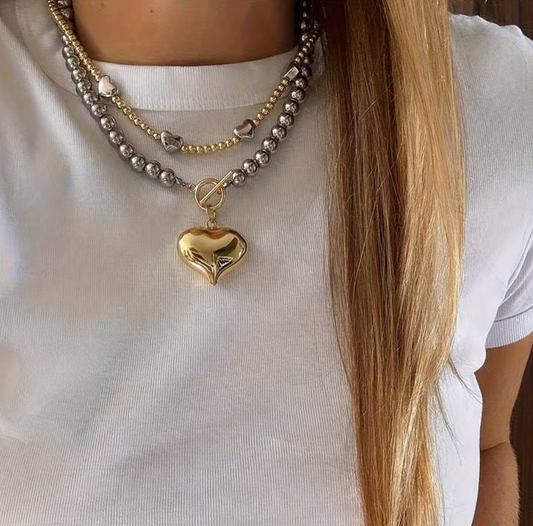 Silver & Gold Hearts Necklace Set