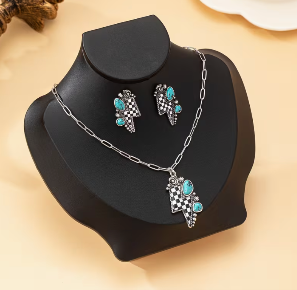 Checkered Western Bolt Earrings