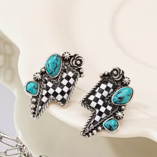 Checkered Western Bolt Earrings