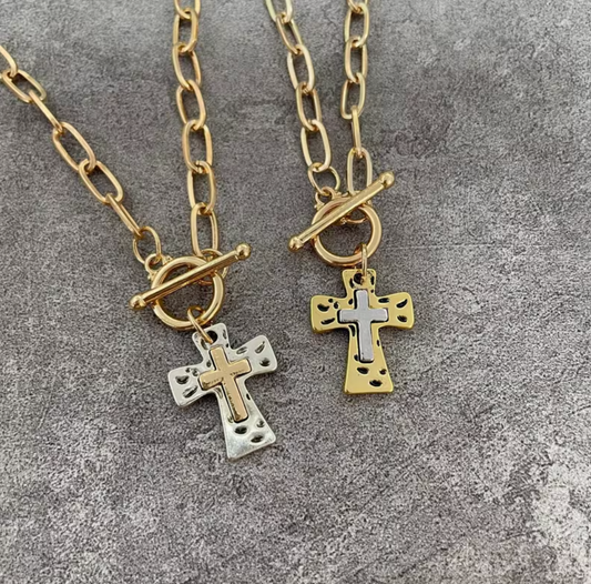 Silver & Gold Cross Necklace