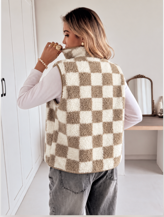 *Checked Sherpa Vest*