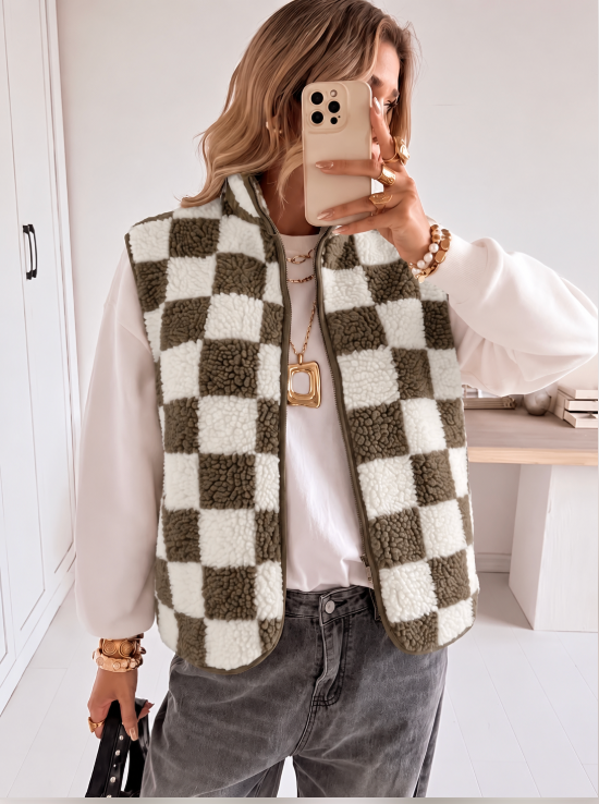 *Checked Sherpa Vest*