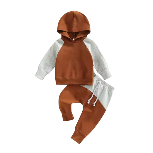 *Rust and Grey Colorblock Hooded Lounge Set*