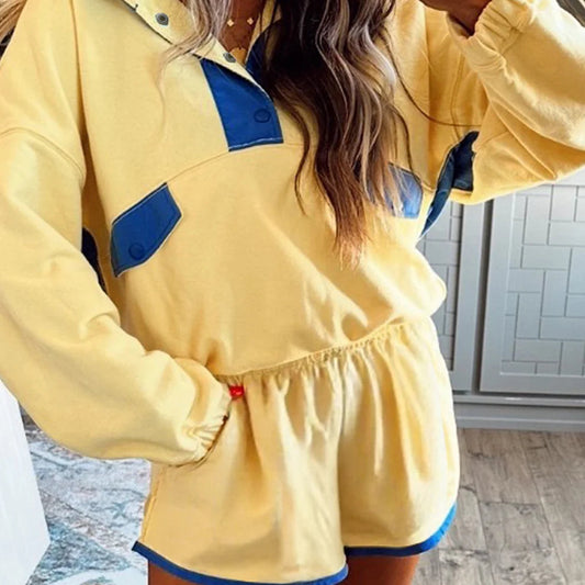 *Yellow Colorblock Shorts Set*