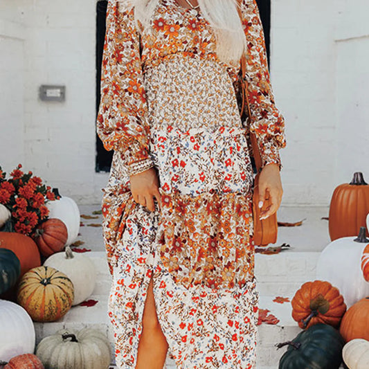 *Khaki Floral Midi Dress*