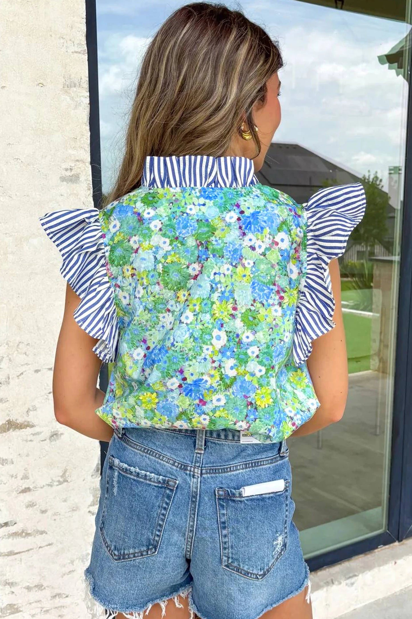 *Green Floral & Stripes Top*