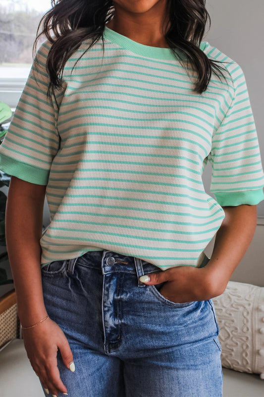 *Mint Stripe Ribbed Top*