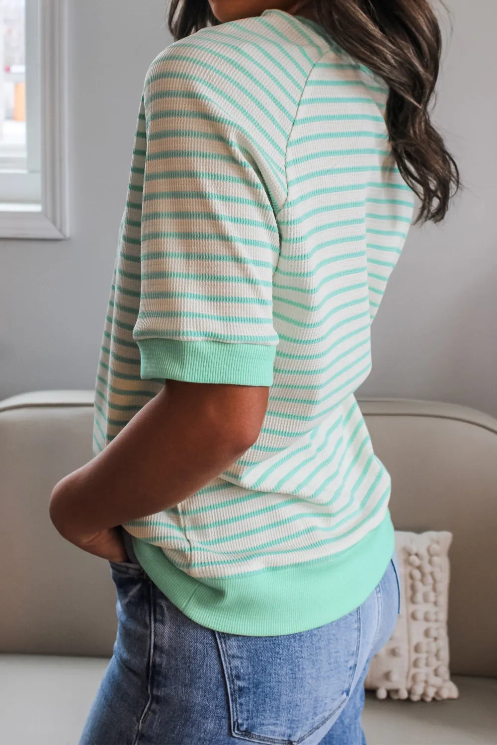 *Mint Stripe Ribbed Top*
