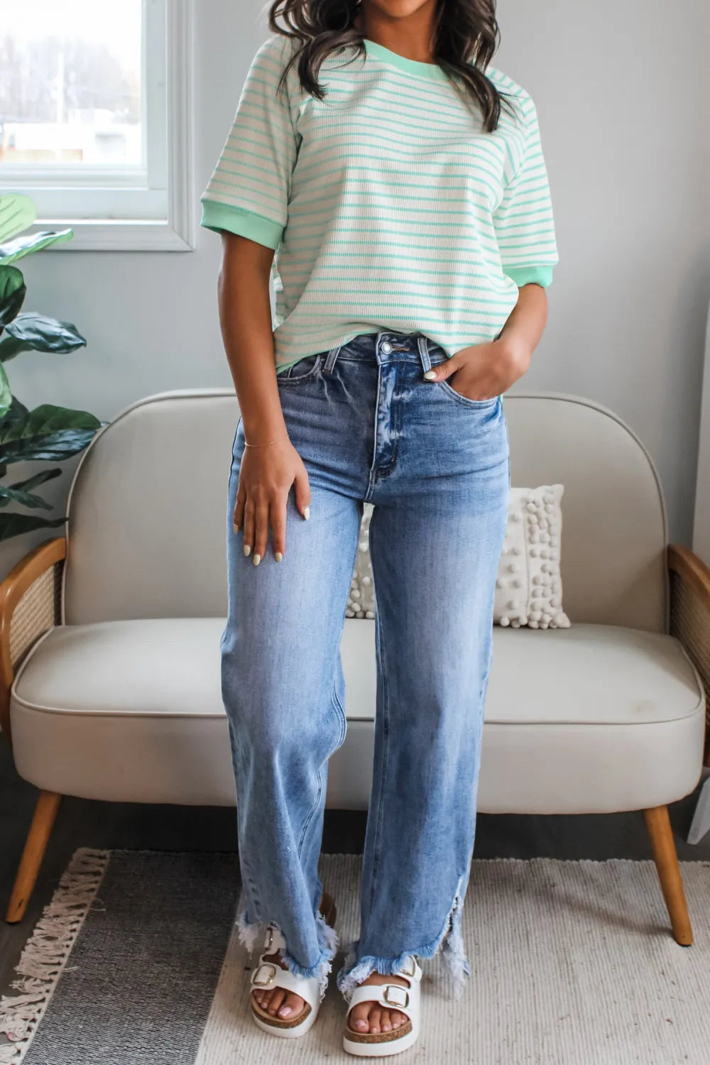 *Mint Stripe Ribbed Top*