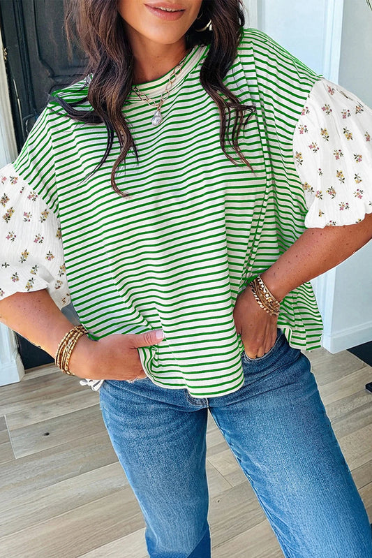 *Green Stripe Floral Top*