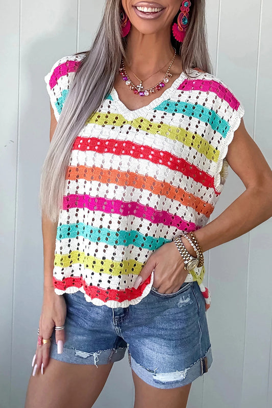 *Multicolor Eyelet Top*