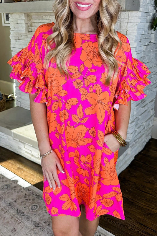 *Pink & Orange Floral Dress*