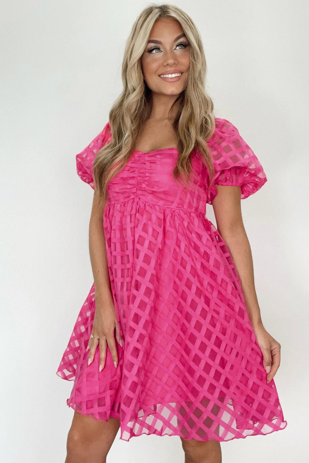*Strawberry Pink Puff Sleeve Dress*